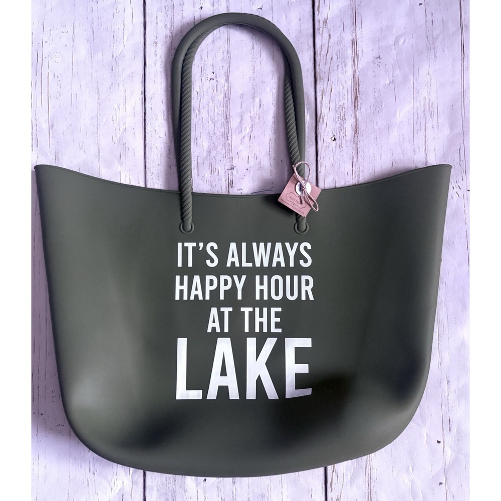 It's Happy Hour At The Lake Silicone Cooler Bag Reversible Green Large Tote